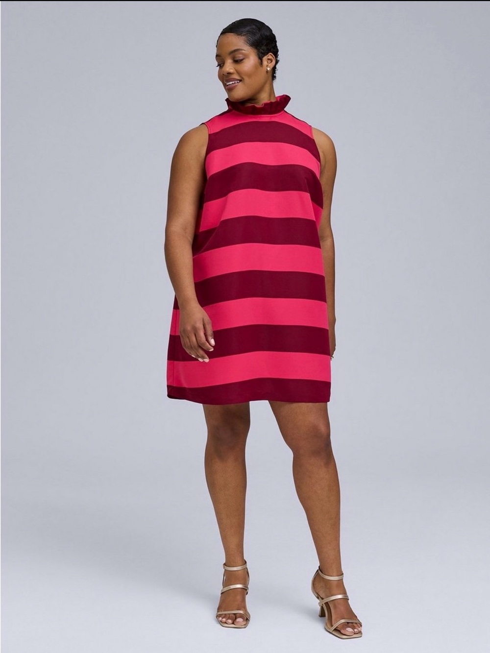 NWT Belle Isle by Torrid Bow Back Mini Dress 1X Pink Beet Red Stripe